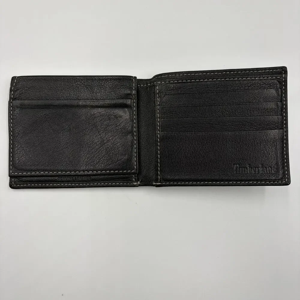 Timberland Men's Bi-fold Brown Leather Wallet Clean 2 Clear Windows